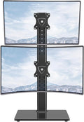 MOUNTUP Vertical Dual Monitor Stand, Stack Two Screens up to 32 inches,33 Lbs, Free-Standing Monitor Desk Mount, Monitor Riser with Swivel, Tilt, Height Adjustable, VESA Stand 100 x 100mm, 75 x 75mm