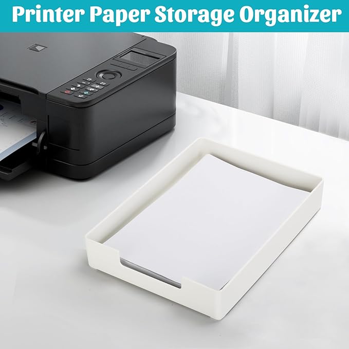 Letter-Size Tray Desk Letter Tray Paper Tray, Sturdy Heavy-Duty Plastic Printer Paper Tray, Single-Tier Stackable File Storage Organizer for Office Home (White)