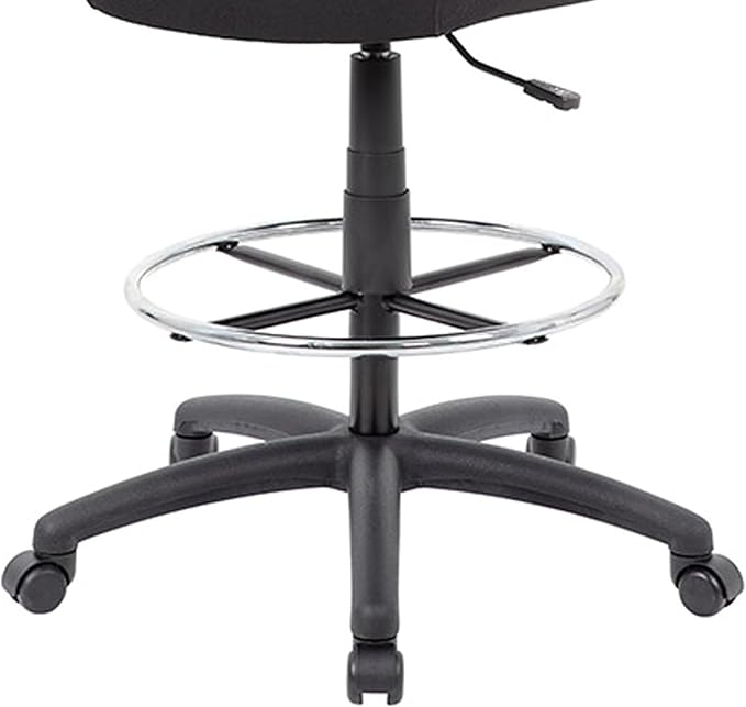 Benzara MEA Drafting Stool Chair, Adjustable Height, Black Mesh, Chrome Footring