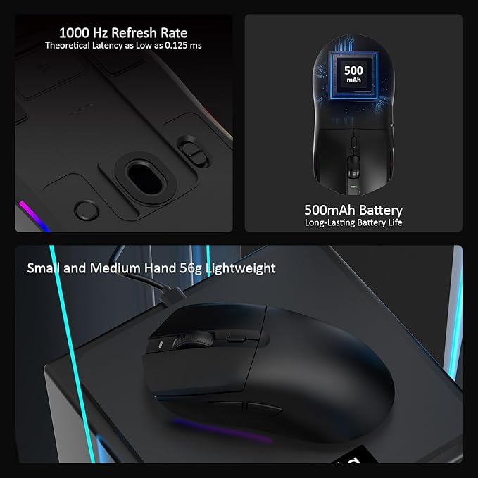AJ139 V2 MC Wireless Gaming Mouse 2.4G Wired/Bluetooth | RGB Magnetic Charging Dock | Lightweight Design | 12K DPI | 500mAh Battery | PAW3311 Sensor | 5 Programmable Buttons, Compatible with PC/Mac