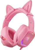 ZIUMIER Gaming Headset with Detachable Cat Ears, Compatible with PS4 PS5 Xbox One PC Laptop, Over-Ear Headphones with LED Light, Noise Canceling Mic, Stereo Surround Sound (Pink Cat)