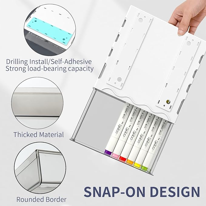 Under Desk Drawer Organizer Slide Out, 2 PCS Large & Medium Under Table Hidden Drawer Under Desk Storage Organizer (Self-Adhesive Tape, Screw Accessories)