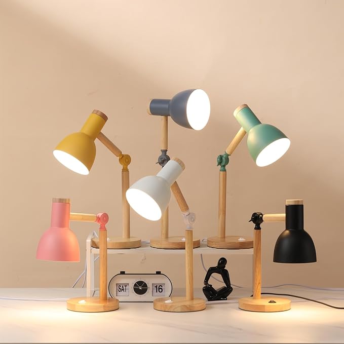 Desk Lamp,Wooden Adjustable Tri-Color Table & Bedside Lamp for Office, Living Room, Bedroom & Kids Room (Blue)
