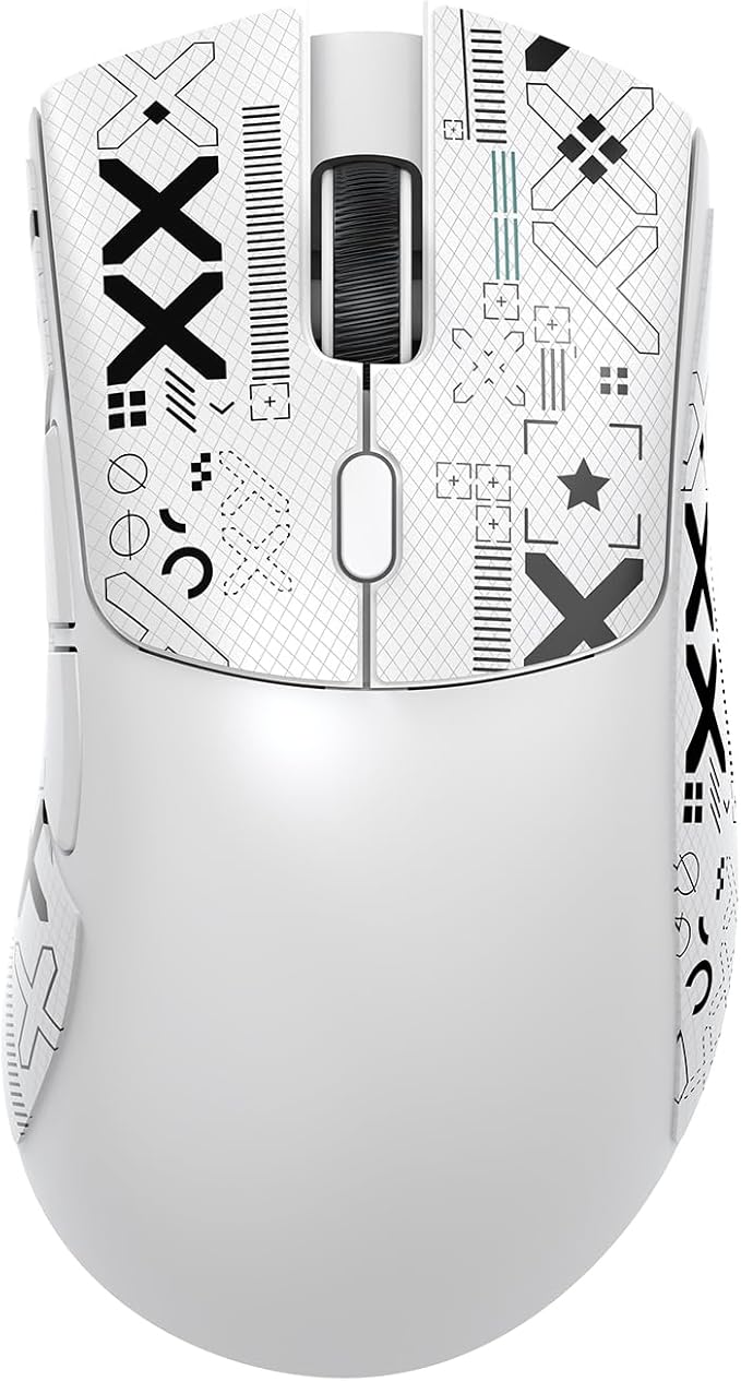 MAMBASNAKE Attack Shark R1 Wireless Gaming Mouse, PixArt PAW3311 Optical Sensor 18K DPI, 59g Lightweight 2.4Ghz/BT5.2/Wired Computer Mice with Programmable Buttons for PC/Laptop/Win/Mac - White&Tape