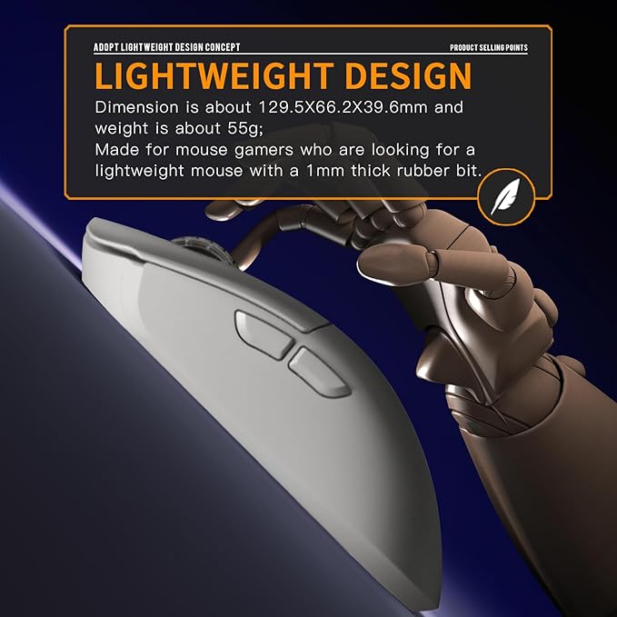 Darmoshark M3 Pro Wireless Gaming Mouse,Tri-Mode 2.4G/USB-C/Bluetooth Mouse Up to 26KDPI,PAW3395 Optical Sensor Lightweight 55g,8 programmable Button 500MAh Battery Life,Computer Mouse for Laptop(W)