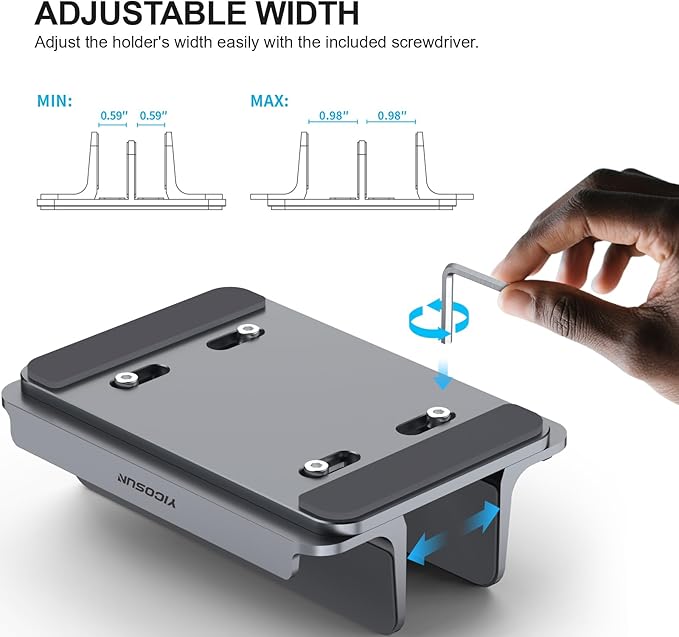 YICOSUN 3-Slot Aluminum Vertical Laptop Stand for Desk - Adjustable Width Dock for MacBook, Surface, Samsung, HP, Dell up to 17.3 inches - Space-Saving & Protective Design - Gray