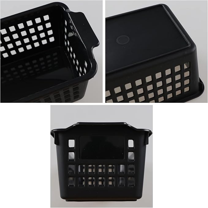 6-Pack Slim Plastic Storage Trays Baskets, Black Small Storage Basket Tray