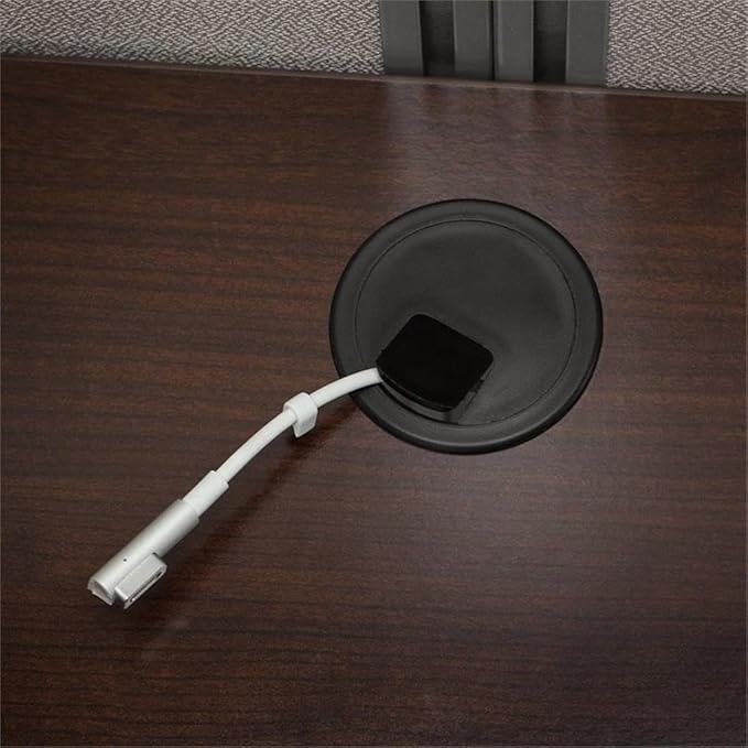 Scranton & Co 60W Cubicle Desk with 66H Closed Panels, Thermally Fused Laminate, Light Gray and Storm Gray Fabric, Mocha Cherry Finish, Adjustable Metal Legs, Private Office Workstation