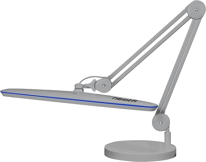 Neatfi XL 2,200 Lumens 24W LED Desk Lamp – 23” Wide Shade | Dimmable Eye-Caring Task Light | Adjustable Arm | Home Office, Study, Crafts & Nail Tech (Silver, Non-CCT with Clamp)
