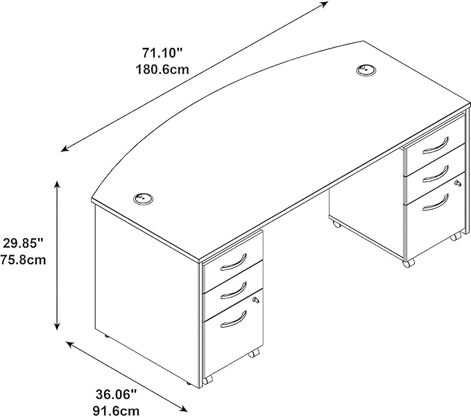 Bush Business Furniture Series C 72W Bowfront Shell Desk with (2) 3-Drawer Mobile Pedestals