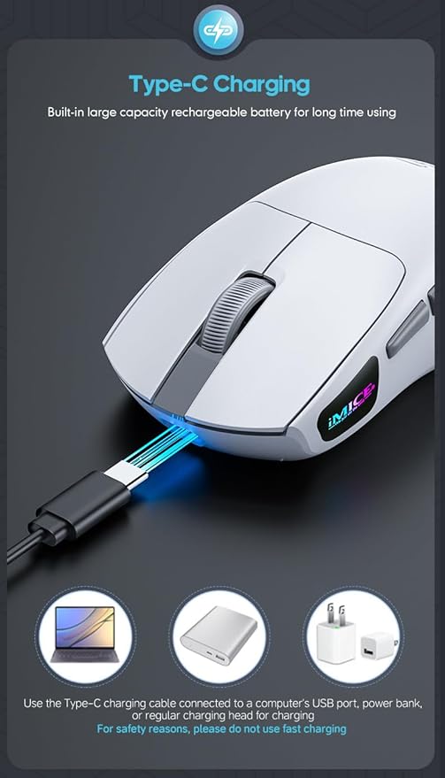 Maine Charging 3-Mode Wireless Gaming Mouse with 12800 DPI. Lightweight Design. Factory Wholesale Sales. (Black, 100PACK)