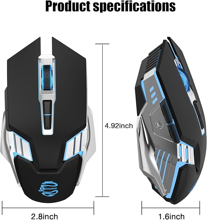 Bluetooth Mouse Wireless, Rechargeable,7 Buttons, Silent Click, Ergonomic, 7-Color Backlit, Multi-Device(2.4G/BT5.0/BT3.0), LED Light up Mice for Laptop, Computer, Mac, PC, Chromebook - Black