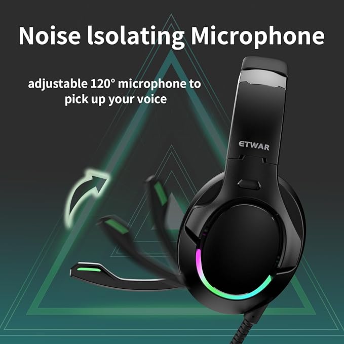 EG80 USB Gaming Headset with Noise Cancelling Microphone,7.1 Surround Sound,Soft Memory Foam Padding, RGB Lights, Wired Headphones for PS4, PS5 Console, Laptop, Call Center