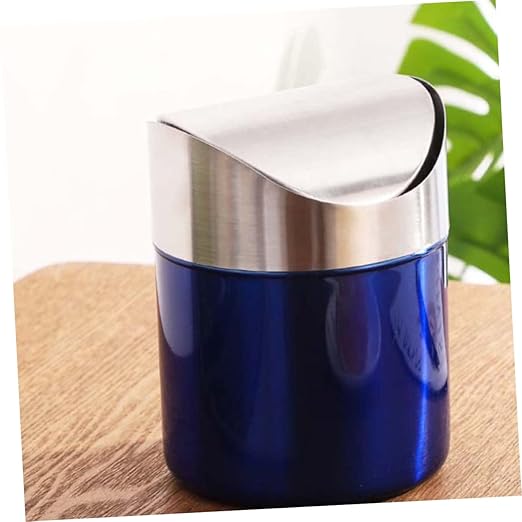Vaguelly Stainless Steel Kitchen Waste Can Compact Desktop Trash Bin Under Sink Storage Container Suitable for Home Office