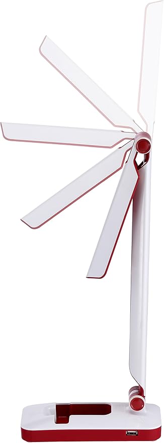 Black and Decker Office LED3FOLD-WHTRED PureOptics Verve 5W Flicker-Free Natural Daylight LED Desk Lamp with USB Charging Port, Phone Stand, 2 Dimming Levels (267 Lumens), 16" x 9" x 3.5" , White/Red