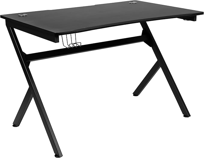 Flash Furniture Optis Black Gaming Desk and Black Racing Chair Set with Cup Holder, Headphone Hook & 2 Wire Management Holes