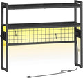 HOOBRO Desktop Bookcase, 2-Tier Desktop Organizer, 37.4" Wooden Office Storage Rack with Outlets, Display Shelf Rack with Light Strip, Desk Hutch for Office, Black BB13UDSJ01