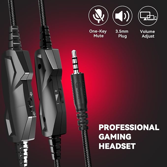 Gaming Headset with Microphone for Pc, Xbox One Series X/s, Ps4, Ps5, Switch, Stereo Wired Noise Cancelling Over-Ear Headphones with Mic, RGB, for Computer, Laptop, Mac, Nintendo (Black Red)
