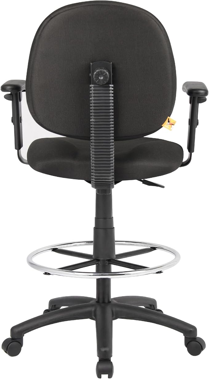Benzara Zem Drafting Stool with Adjustable Arms & Chrome Footring, Black Crepe