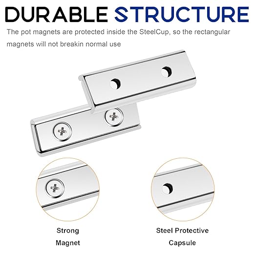 TRYMAG Neodymium Magnets 45Lbs, 40 x 13.5 x 5mm Strong Bar Magnets with Countersunk Hole and Steel Capsule, Heavy Duty Industrial Rare Earth Magnets with Screw for Wall Mounting, Pack of 25