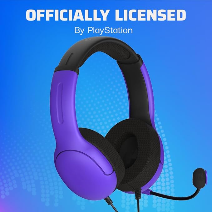 PDP AIRLITE Wired Stereo Gaming Headset, Officially Licensed Sony PlayStation 5, PS5/PS4/PS3/PC, Lightweight Durable Headphones, 3.5mm Audio Jack, Noise-canceling Flip-to-Mute Mic, Ultraviolet Purple