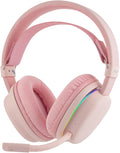 MechLands Aula G7 Wireless Gaming Headset for PS4/PS5/PC/Switch, Over-Ear Headphones with Detachable Noise Canceling Mic, RGB, Surround Sound, 60H Battery, 2.4GHz/BT/Wired (Pink)