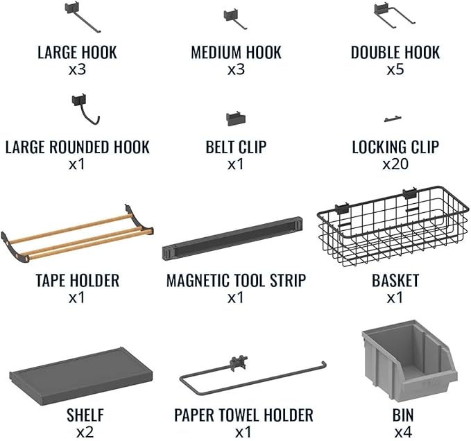 Metal Pegboard Power Tool Organizer, Garage Wall Storage, 3 Panel Pegboard Wall Mount Organizer, Includes 23 Storage Attachments, Solid Steel Holds 450 lbs, 51 in. x 32 in.