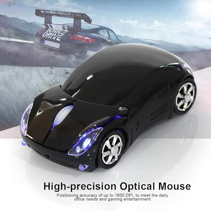 Diyeeni 1600DPI Portable Mouse, 10M 2.4G Bluetooth Optical with Receiver Storage, 3 Buttons Car Shaped for/ME/PC/Tablet Gaming Office(Black)