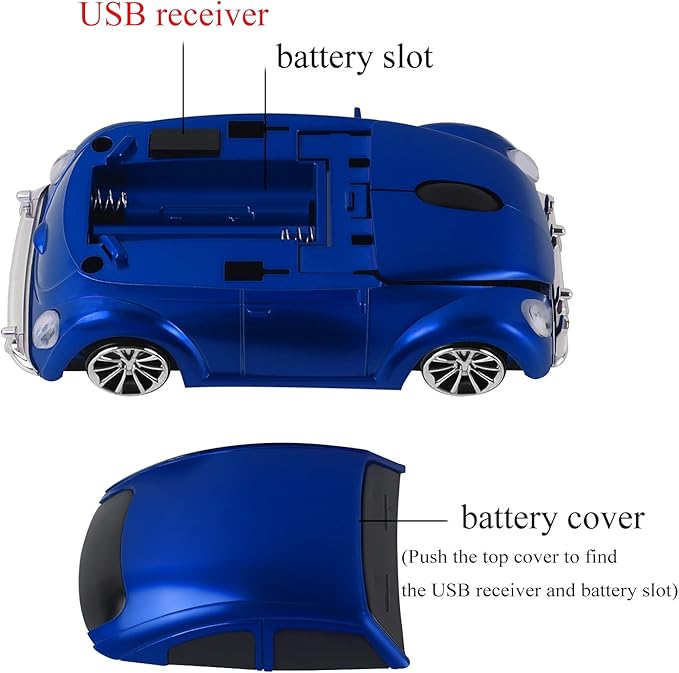 Usbkingdom 2.4GHz Wireless Mouse Cool 3D Sport Car Shaped Ergonomic Optical Cordless Mice with USB Receiver for PC Laptop Computer Notebook 1600DPI Blue