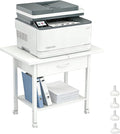 22" x 15" Under Desk Rolling Printer Stand, 2-Tier Industrial Mobile Printer Table with Strong Fabric Drawer, Storage Shelf, Steel Frame and Lockable Wheels, Printer Cart for Home Office (White)