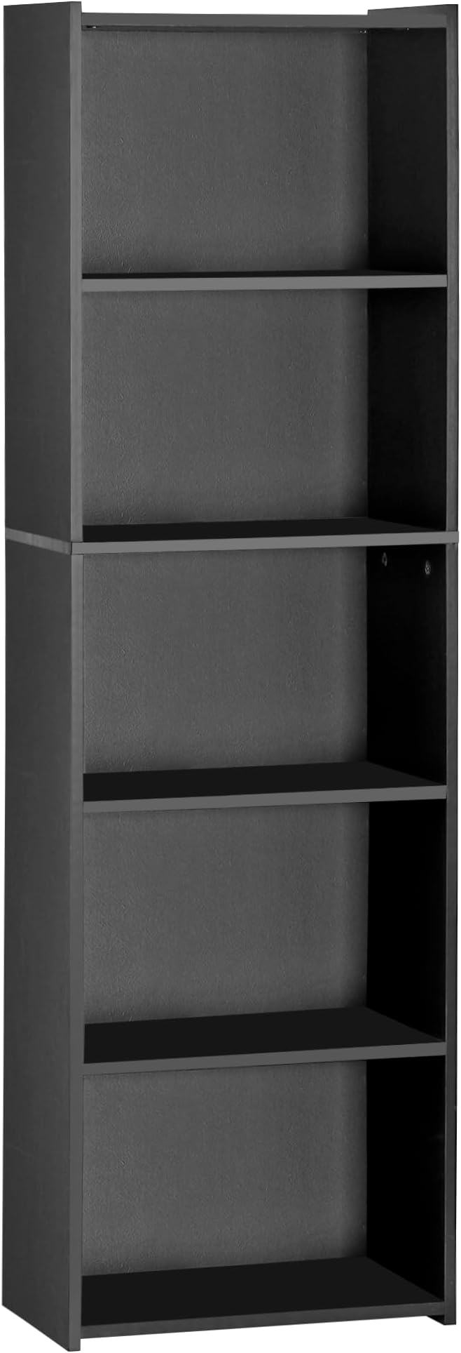 5 Tier Open Bookshelf, 52 Inch Bookcase Storage Rack for CDs Movies Book, Freestanding Wood Open Bookshelf for Living Room Bedroom Study Office, Black