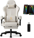 GTPLAYER Gaming Chair Bundle with Integrated Speakers, RGB Computer Speakers & USB Adapter – Ergonomic Music Chair for Surround Sound, Wireless & Complete Entertainment Setup, Ivory