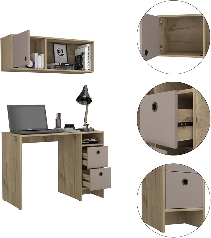 Tokyo Office Set, Three Drawers - Multicolor - Durable Office Desk with Two Drawers and Shelf - Home Office Setup - Gift-Ready