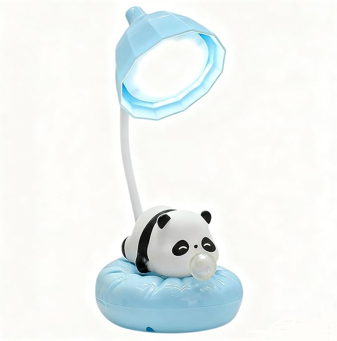 Cute Panda Night Light, Rechargeable Bedside Lamp, 3-Level Touch Control Adjustable, LED Desk Lamp with USB for Bedroom Study Room, Boys Girls Gift (Blue)