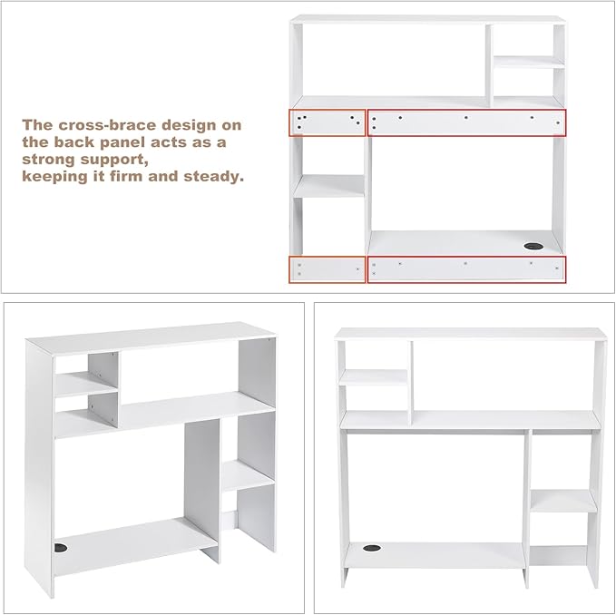 Modern Wooden Desktop Bookshelf Hutch, White Desk Organizer with 7 Shelves for Computer Desk, Vertical Storage for Small Desks, Home Office, Dorm