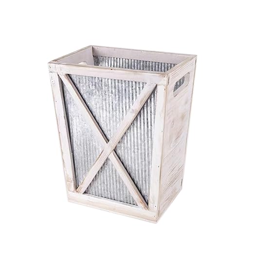 Venalys Small Wood Trash Can Wastebasket, Decorative Barn Door Garbage Can Waste Basket, Rustic Distressed Rectangular Trash Bin, Farmhouse Wooden Storage Basket Waste Paper Bin (Whitewash)