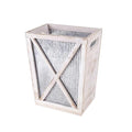 Venalys Small Wood Trash Can Wastebasket, Decorative Barn Door Garbage Can Waste Basket, Rustic Distressed Rectangular Trash Bin, Farmhouse Wooden Storage Basket Waste Paper Bin (Whitewash)