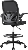 ORRSAKER Drafting Chair Tall Office Chair for Standing Desk, Breathable Mesh Ergonomic Computer Desk Chair with Flip-Up Armrests, Adjustable Lumbar Support and Footrest Ring,300 LBS，Black