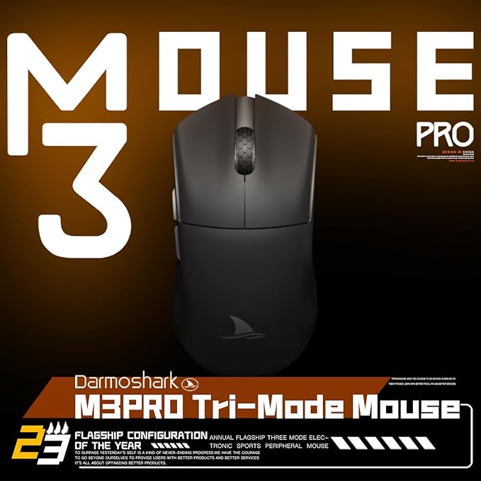 Darmoshark M3 Pro Wireless Gaming Mouse,Tri-Mode 2.4G/USB-C/Bluetooth Mouse Up to 26KDPI,PAW3395 Optical Sensor Lightweight 55g,8 programmable Button 500MAh Battery Life,Computer Mouse for Laptop(B)