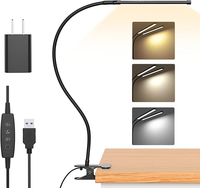 iZELL Book Light, LED Reading Light Clip On [3 Color Modes & 10 Brightness Levels] Flexible Gooseneck Book Lamp for Kids Reading in Bed at Night, Clip to Bedside Table, Headboard or Dorm