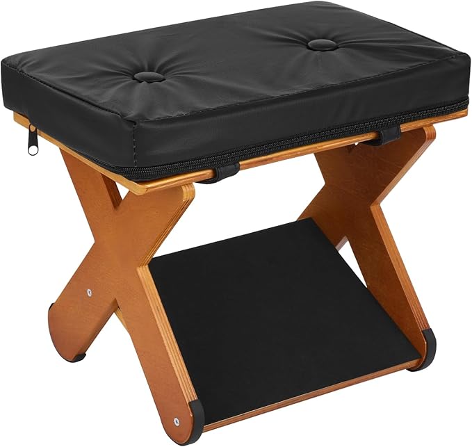 Double Step Foot Rest Under Desk, Ergonomic Wood Foot Stool with PU Cushion Top, Desk Foot Rest for Office Chair, Under Desk Footrest Stool for Work, Leg Rest Support (Walnut Finish)