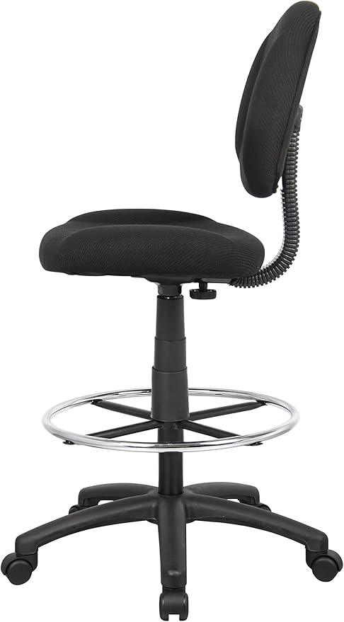 BOWERY HILL Rolling Drafting Stool, Contoured Comfort Tweed Fabric Seat, Adjustable Height 26.5"-31.5", Chrome Footring & Black Nylon Base, Dual Wheel Casters, 250 lb Capacity, Ergonomic Office Chair