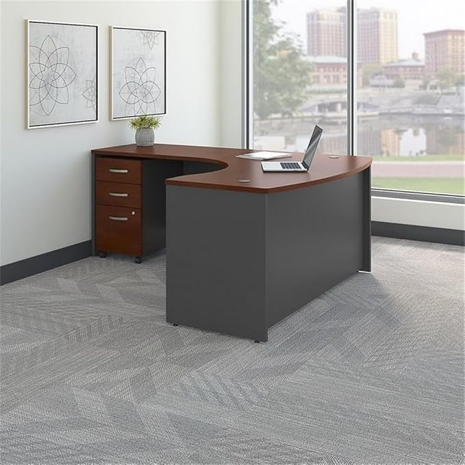 Bush Business Furniture Series C Left Handed L Shaped Desk with Mobile File Cabinet in Hansen Cherry
