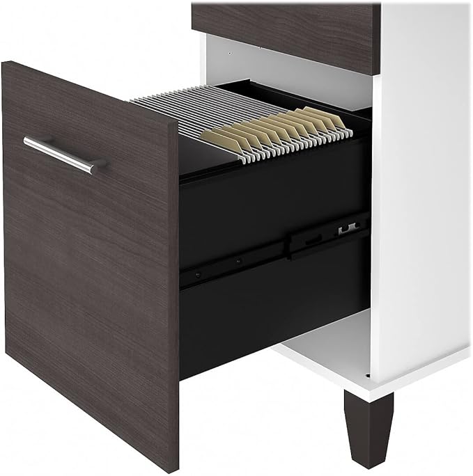 Bush Home Somerset 72W Office Desk with Hutch and 5 Shelf Bookcase in White and Storm Gray