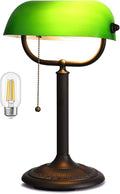Newrays 1-Minute Quick-Change Shade Antique Green Glass Bankers Desk Lamp for Study, Office, Library,LED Bulb Included