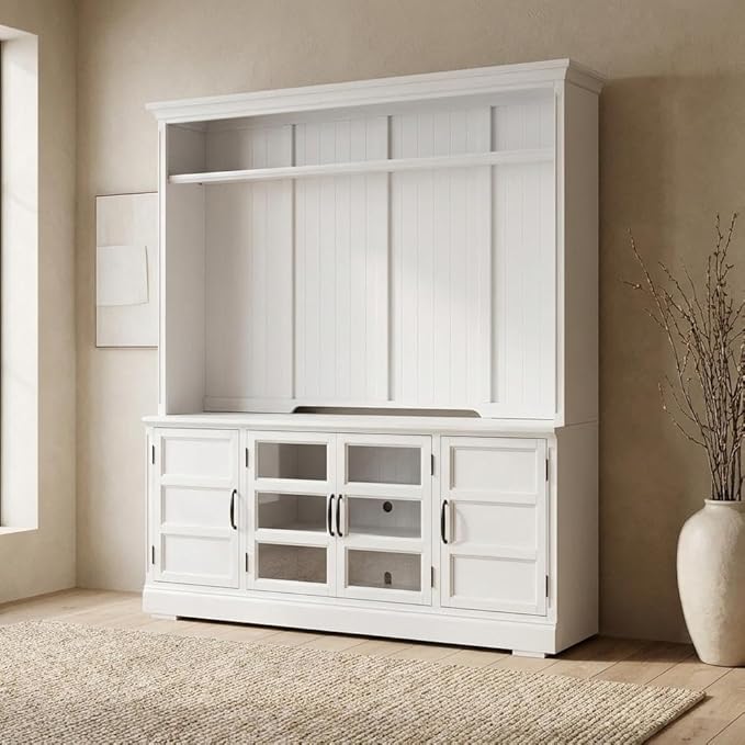 Starlight Canyon Home White Furniture 76 in. TV Console with Hutch, Modern Entertainment Center, Durable Construction, Stylish Storage Solution for Living Room