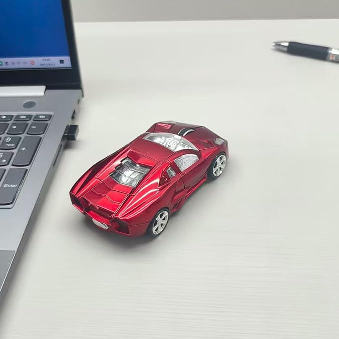 Wireless Sports Car Shaped Mouse Computer Mice Optical 2.4GHz with Headlight 1600DPI for PC Laptop MAC (Red)