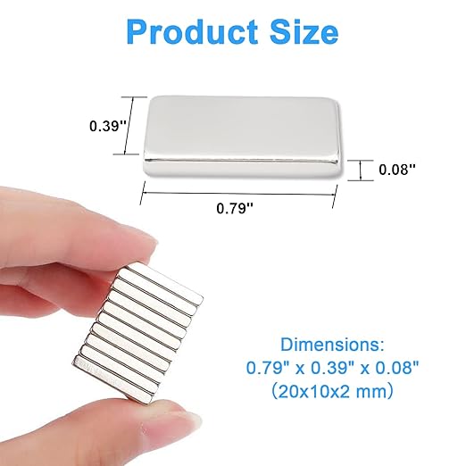 30 Pack 20x10x2 mm Rare Earth Neodymium Magnets, Powerful Small Strong Metal Rectangular Bar Magnetic Strip Magnet for Fridge Garage Kitchen Science Craft Office, Silver