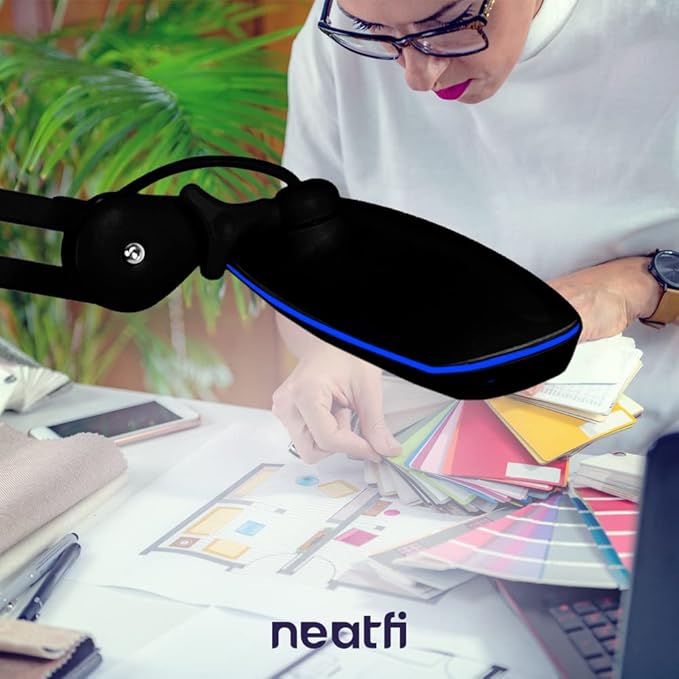 Neatfi XL 2,200 Lumens 24W LED Desk Lamp – 23” Wide Shade | Dimmable Eye-Caring Task Light | Adjustable Arm | Home Office, Study, Crafts & Nail Tech (Black, Non-CCT with Clamp)