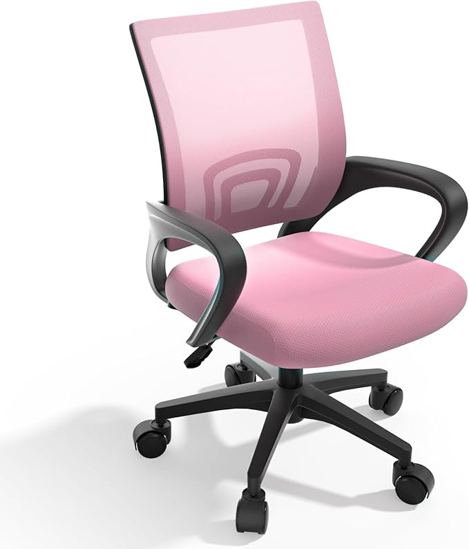 Magshion Office Chair, Ergonomic Mid-Back Mesh Desk Chair, Rolling Computer Chair with Lumbar Support & Comfy Armrests for for Gaming, Work, Study, 300 Lbs Capacity, Pink
